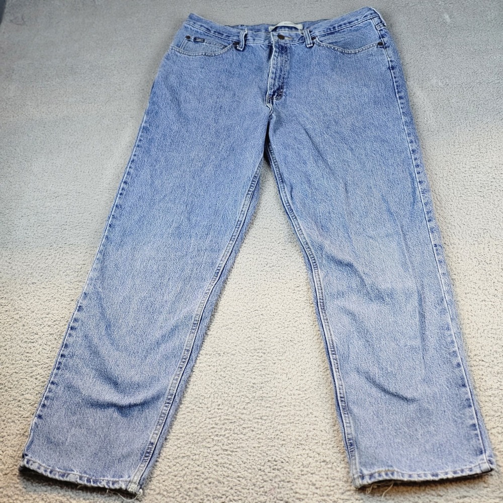 Lee Mens 38x32(34x32) Relaxed Fit Straight Leg Distressed Denim Blue Medium Wash
